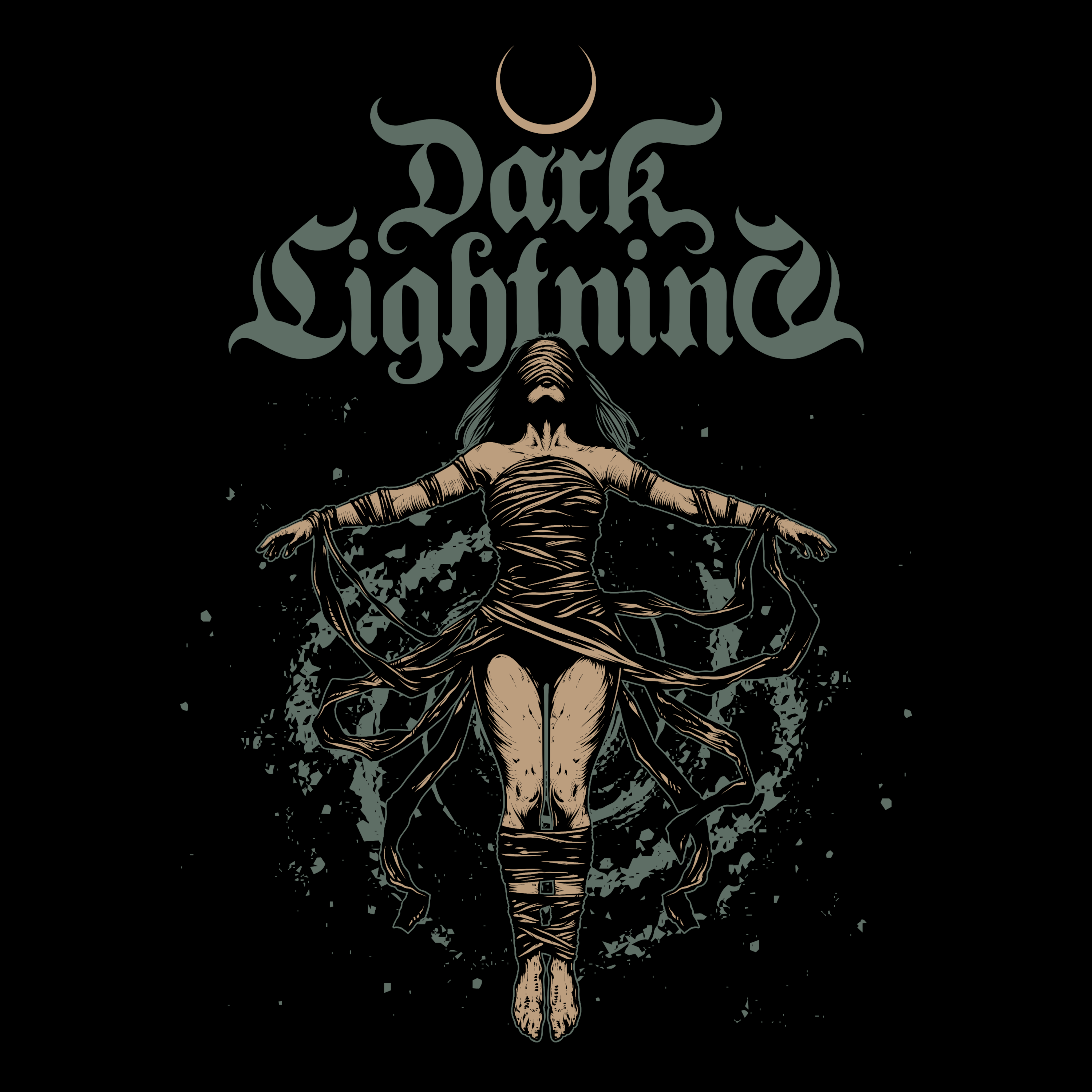 Cover artwork for the single “Beautiful Beast”: a bandaged, faceless figure with arms outstretched beneath a crescent moon, against a black background.